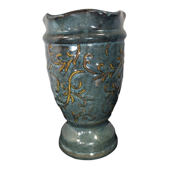 Vtg Sears, Roebuck and Co. Whole Home Tone & Texture Ceramic Vase Teal Gold NOS - Picture 2 of 7